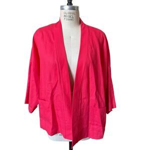 Lafayette 148 Salmon Linen Open Front 3/4 Sleeve Kimono Jacket Size Medium